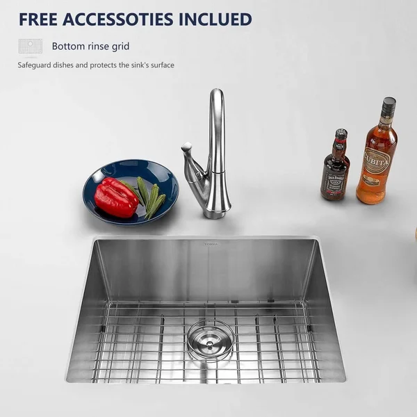 TORVA 22.5 inch Undermount 16 Gauge Single Bowl Stainless Steel Kitchen Sink - Bar or Prep Sink