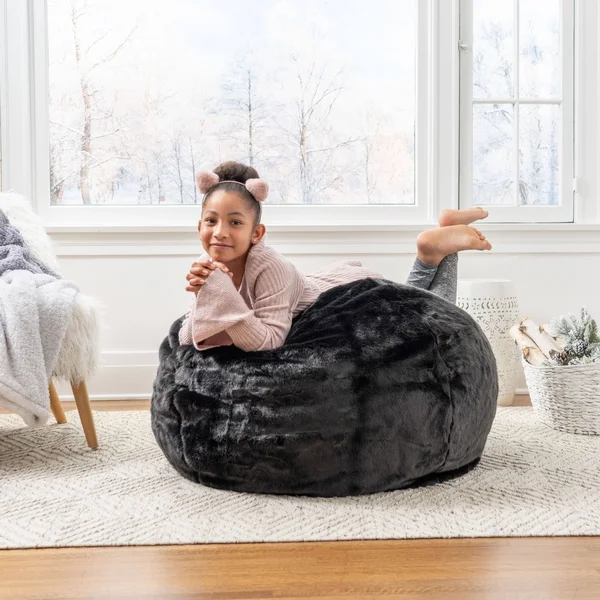 Marilyn Glam 3 Foot Faux Fur Bean Bag Chair by Christopher Knight Home - Black