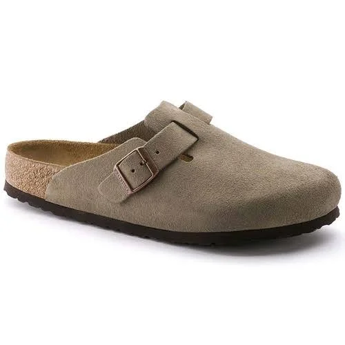 Birkenstock Boston Soft Footbed Clogs - Taupe Suede Leather - Narrow