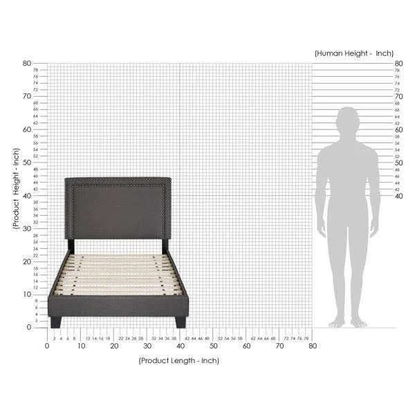 Furinno Laval Double Row Nail Head Bed Frame - 12pc Slat Style, Stone, Twin
