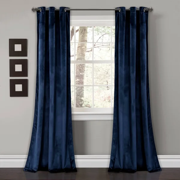 Porch & Den Lapeyrous Velvet Solid Room Darkening Window Curtain Panel Set - 38&&W x 95x22L - Navy