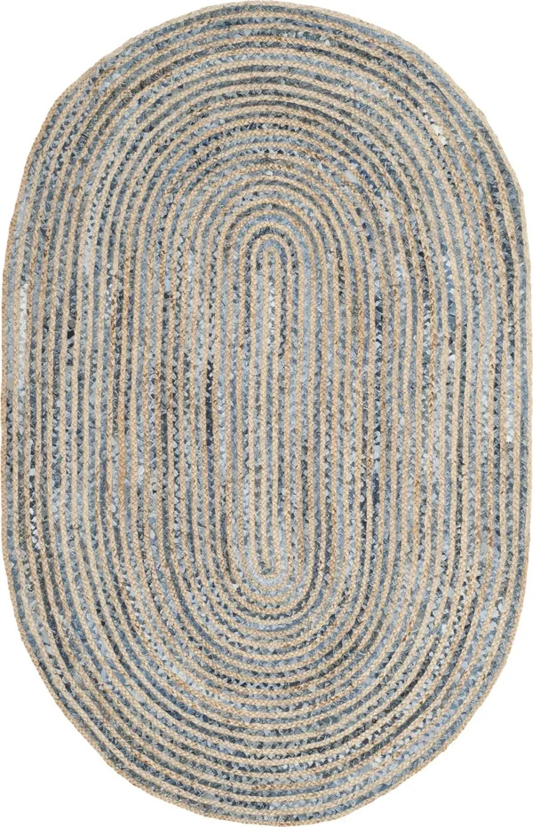 Safavieh Cape Cod CAP250A Natural, Blue 5& x 8& Oval Area Rug