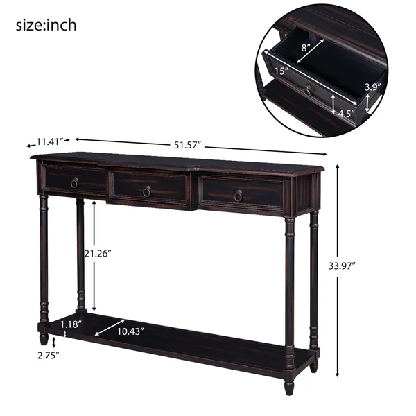 51.57x22 Distressed Console Table with Drawers - Beige