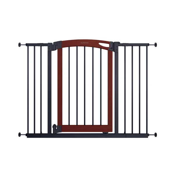 Summer Essex Craft Safety Baby Gate - Solid Wood Cherry Stain Arched Doorway with Charcoal Gray Metal Frame – 30” Tall, Fits open