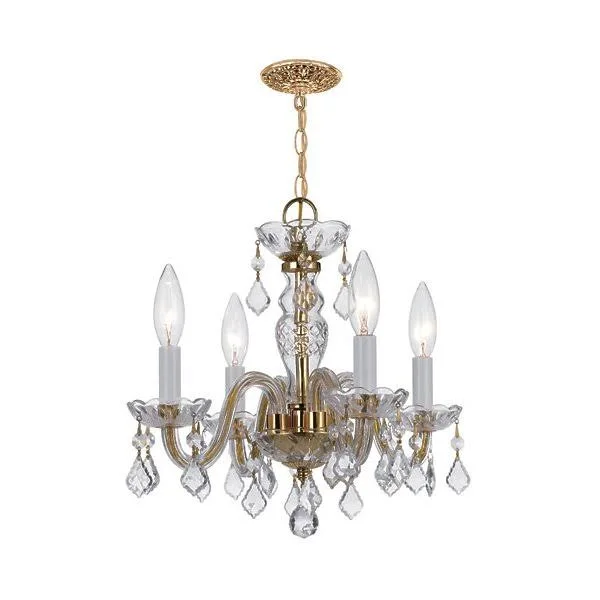 World of Lighting Mini Chandeliers 4 Lights with Polished Brass Clear Swarovski 15 inch 240 Watts WL48326