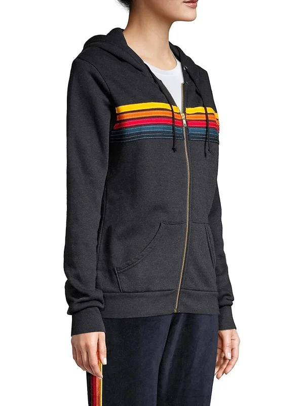 Aviator Nation - 5 Stripe Zip Hoodie in Charcoal S