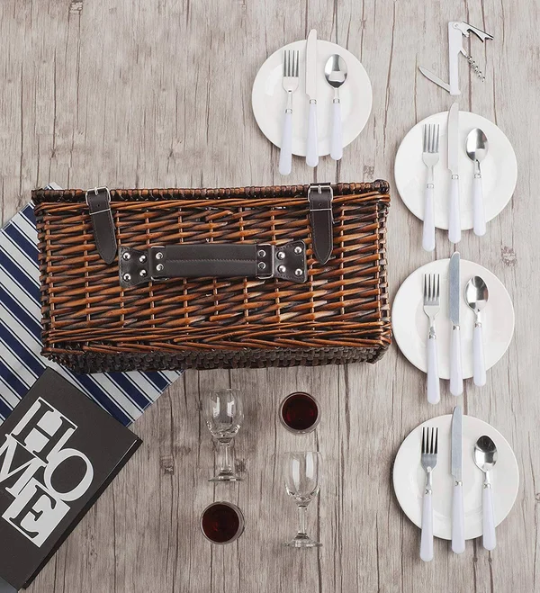 Picnic Basket Set for 4 Person, Insulated Picnic Hamper Set, Picnic Table Set, Picnic Plates, Picnic Supplies, Summer Picni