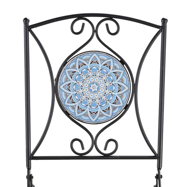 Metal Folding Patio Chair with Decorative Tile Mosaic - Black