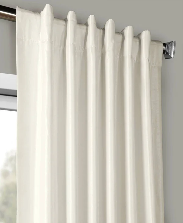 Exclusive Fabrics Off-White Vintage Faux Textured Dupioni Silk Curtain - 50 x 84