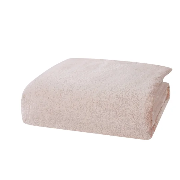 Charisma Melange Quilted Velvet Comforter Set, King - Pink