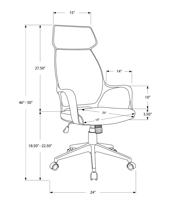 26x22 x 25x22 x 96x22 Grey Foam Polypropylene Microfiber High Back Office Chair