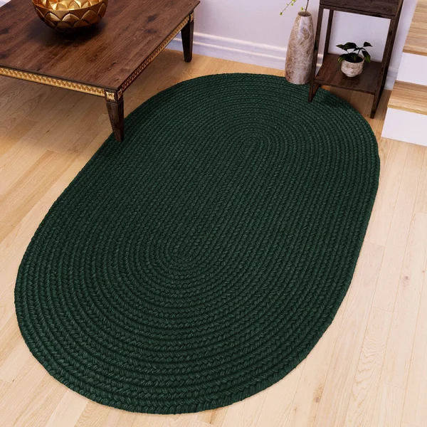 Pura Braided Green Wool Rug, Hunter Green, 8' Round