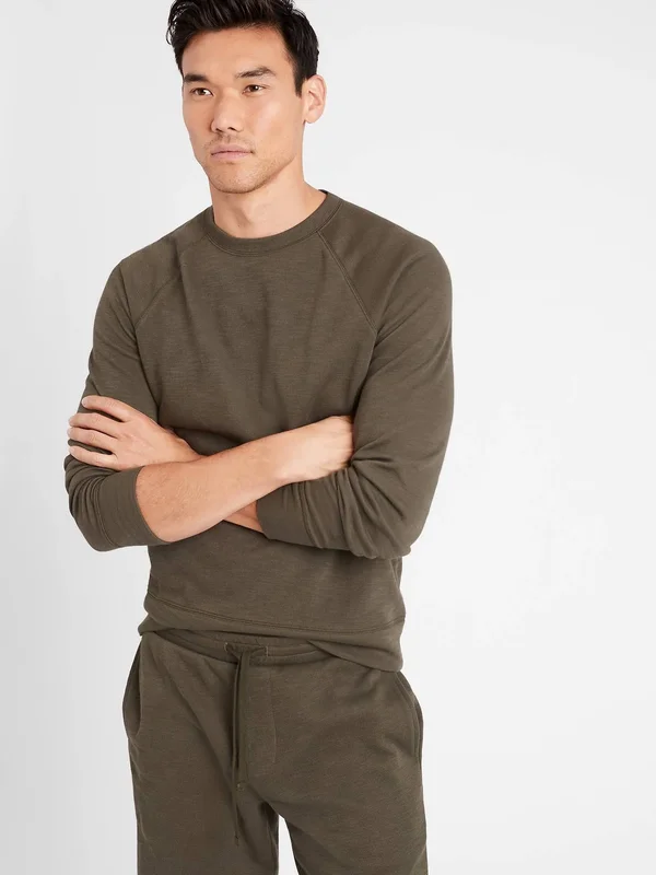 Banana Republic Men's Double-Knit Crew-Neck Sweatshirt Cargo Green Tall Size XXL