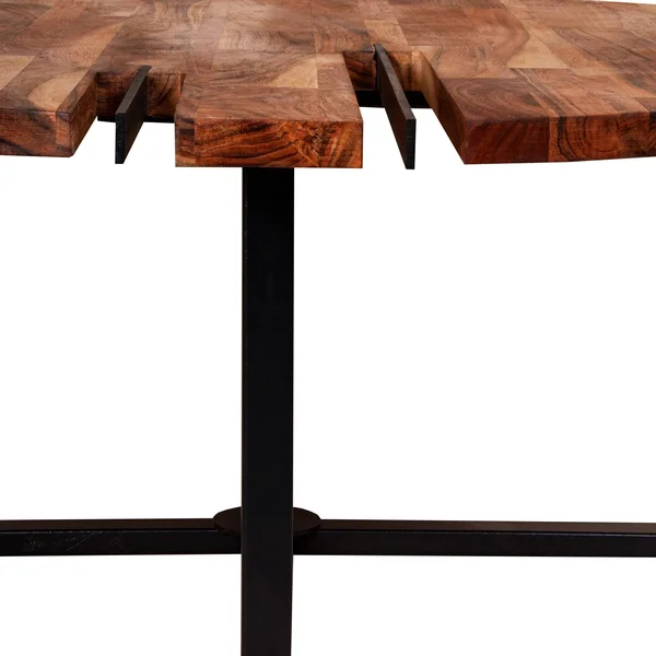 36 Inches Round Wooden Top Coffee Table with Metal Base - Brown and Black, Saltoro Sherpi