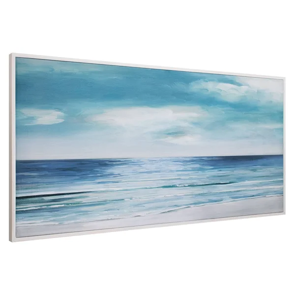 24x22 x 48x22 Shore Swatland Framed Wall Art Canvas Blue/Silver - Fine Art Canvas