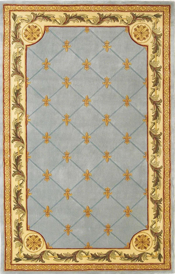 Kas Rugs Jewel Fleur-de-lis Area Rug Wedgewood Blue: 5-ft 3-in x 8-ft 3-in