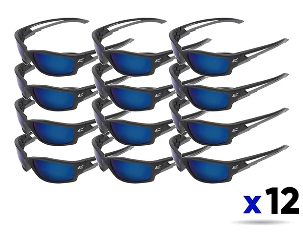 Edge Eyewear TSKAP218 Kazbek Polarized Safety Glasses, Black with Aqua Precision Blue Mirror Lens (Pack 12)