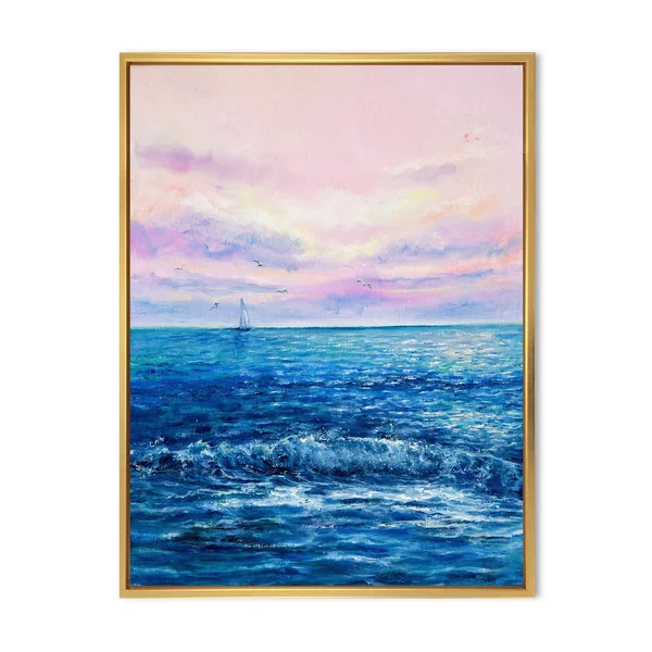 Designart &Morning Light on The Ocean Waves II& Nautical & Coastal Framed Canvas Wall Art Print - 24 in. Wide x 32 in. High