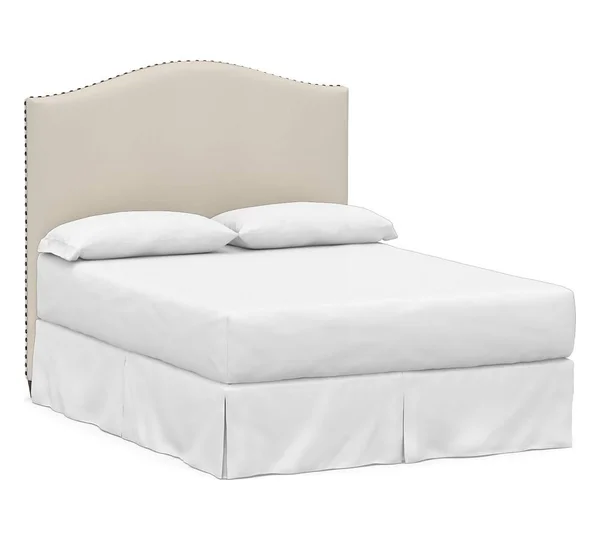 Raleigh Upholstered Curved Queen Headboard with Bronze Nailheads, Twill Cream - Headboards - Bedroom Furniture