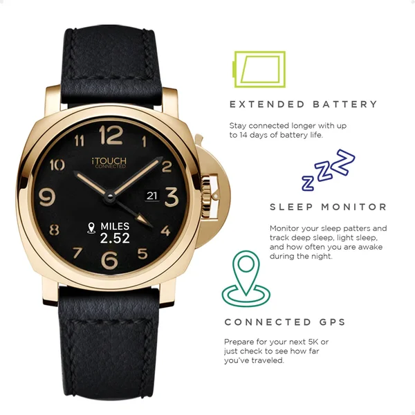 iTouch Connected Men's Leather Strap Watch - Size: Large