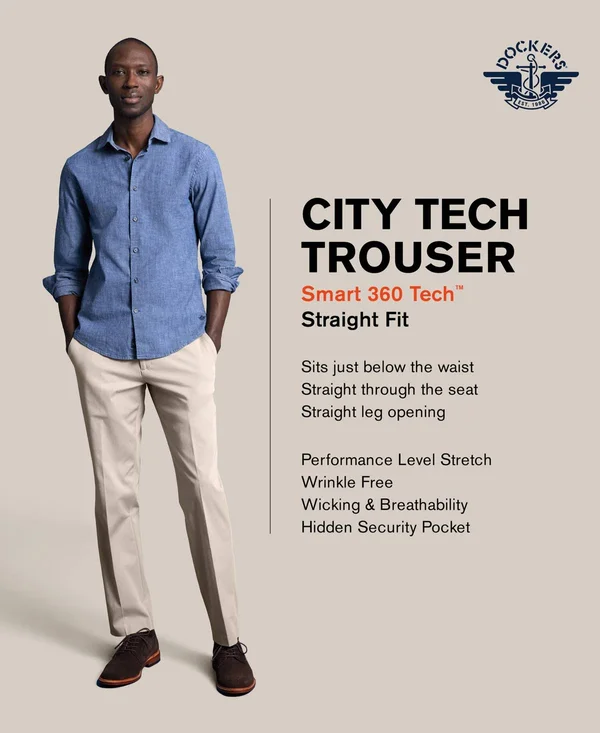 Dockers Men's Straight Fit City Tech Trousers