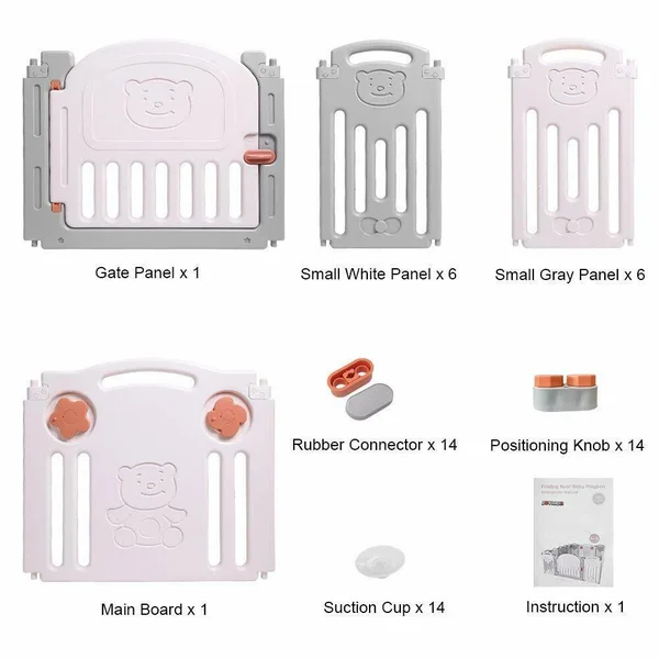 JOYMOR 14 Panels Foldable Baby Playpen BPA-Free Safety Play Yards Kids Activity Center with Locked Door Home Indoor Outdoor (Lit