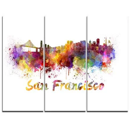 Designart San Francisco Skyline - 3 Piece Graphic Art on Wrapped Canvas Set