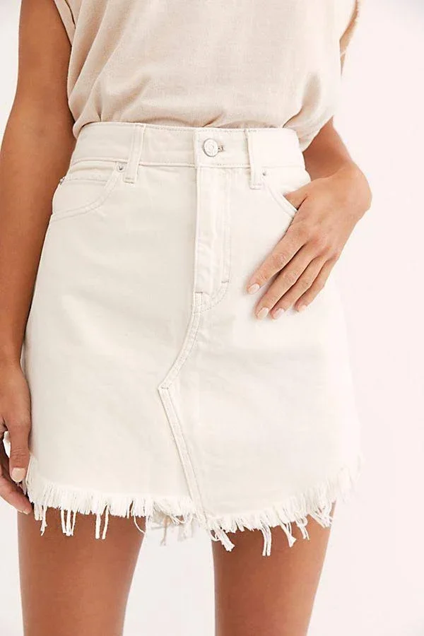 Free People Bailey Denim Mini Skirt - White 26, Women's