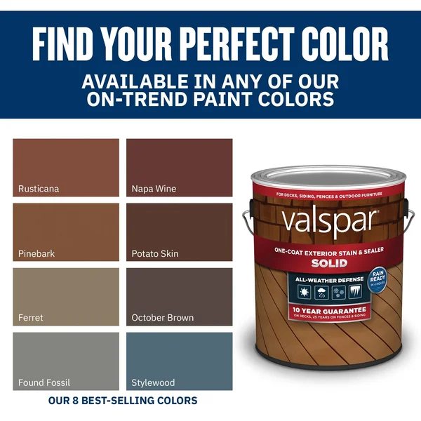Valspar Pre-Tinted Solid Exterior Wood Stain and Sealer (5-Gallon) in Brown, WLLNGTN BRWN-1028092