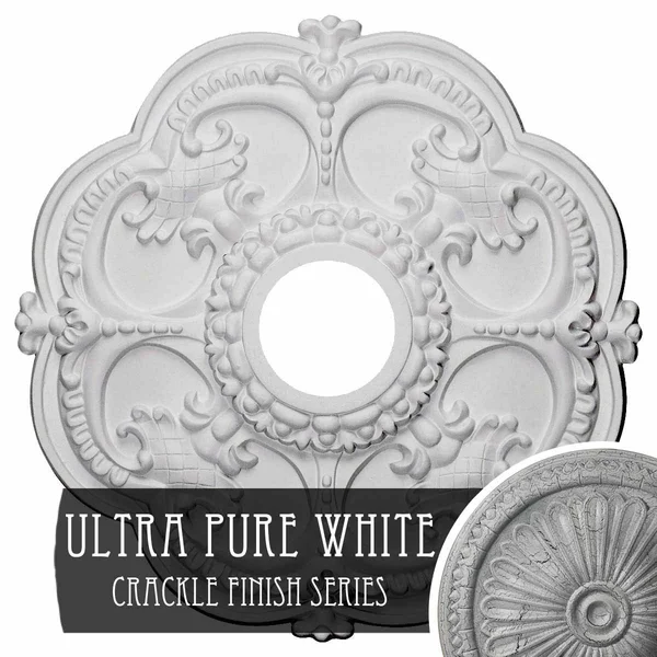 18x22OD x 3 1/2x22ID x 1 1/2x22P Rotherham Ceiling Medallion (Fits Canopies Up to 3 1/2x22) - Hand-Painted Ultra Pure White Crack