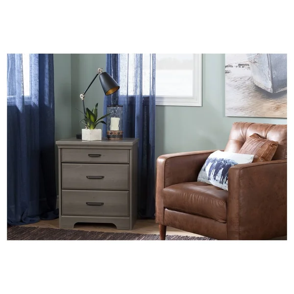 South Shore Versa Nightstand with Charging Station and Drawers - Gray Maple