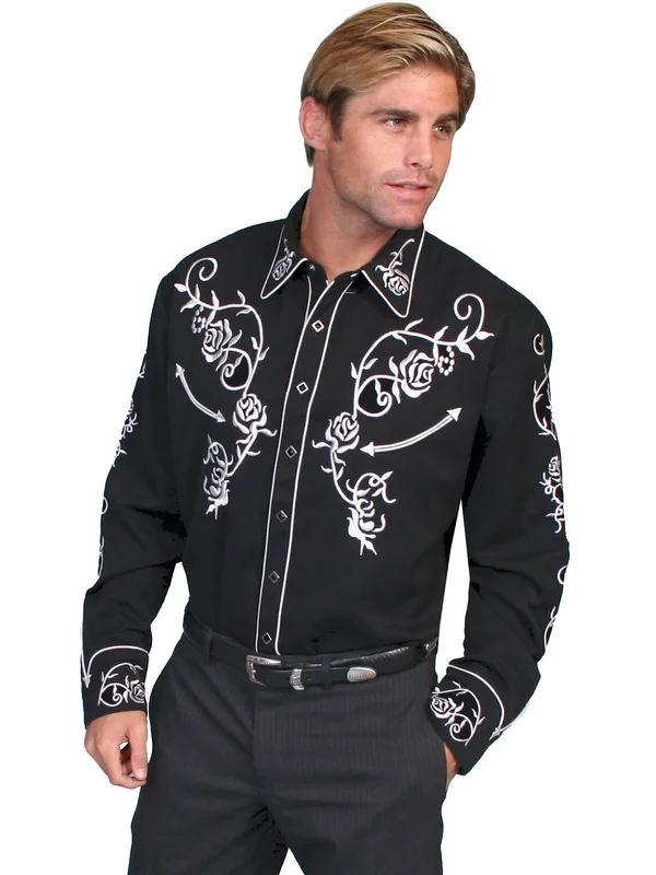 Mens Western Shirt - Jet Black Extra Large NE510865