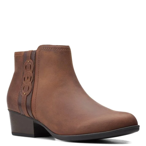 Clarks Women's Adreena Lilac Ankle Boot - Dark Tan Leather, 8