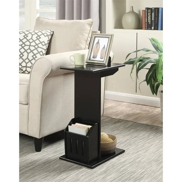 Pemberly Row Magazine C End Table in Black Wood Finish