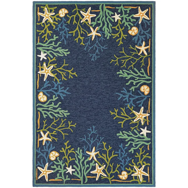 Picadilly Coral Reef Blue-Green Indoor/ Outdoor Area Rug - 2& x 4&
