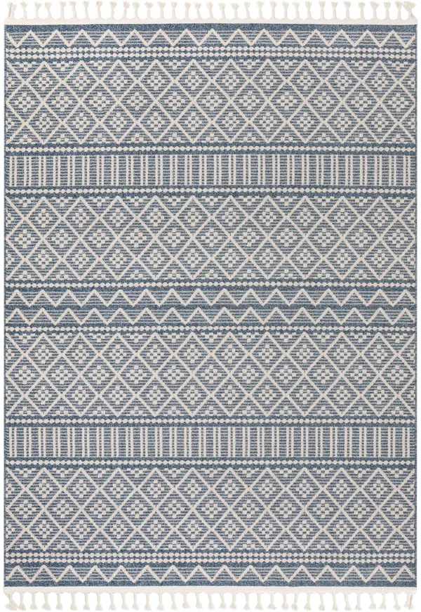 Well Woven Loop-De-Loop Covina Denim Blue Tribal Geometric Diamond 5&3 inch x 7&3 inch Flatweave Area Rug