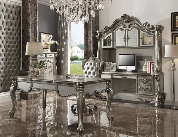 Acme Versailles Executive Chair, Silver PU & Antique Platinum
