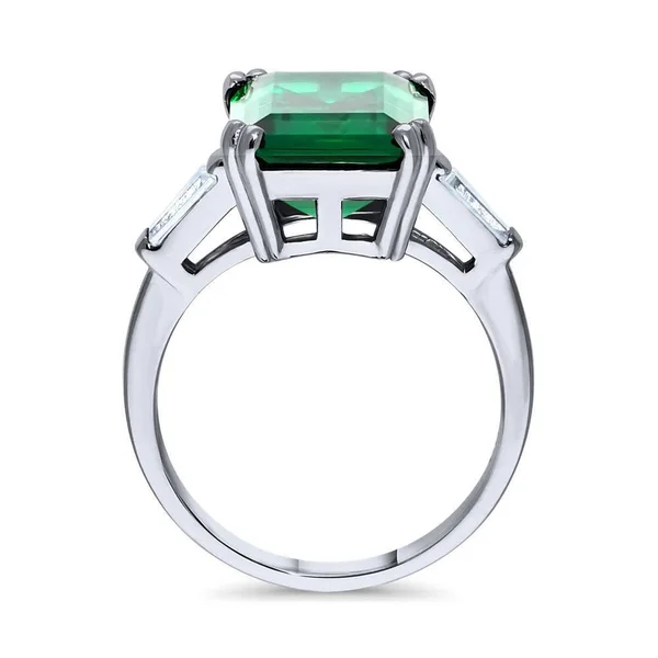 BERRICLE Sterling Silver Emerald Cut Cubic Zirconia CZ Statement Solitaire Cocktail Fashion Right Hand Ring Size 4.5