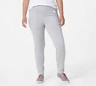 Denim & Co. Active Textured French Terry High Waisted Pants - Size 2X, LT Grey Heather