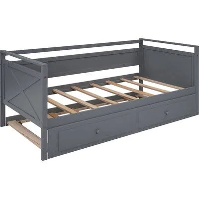 Mateo Twin Daybed with Trundle Three Posts Teen Color: Gray