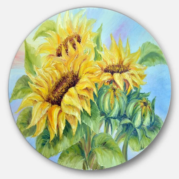 Design Art 'Three Sunflowers' Painting Print on Metal, Yellow