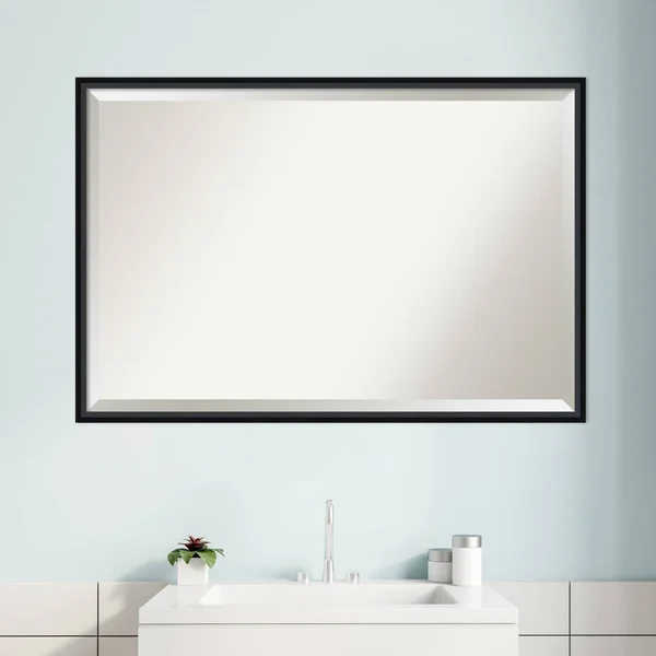 37x22 x 25x22 Lucie Framed Bathroom Vanity Wall Mirror Black - Amanti Art