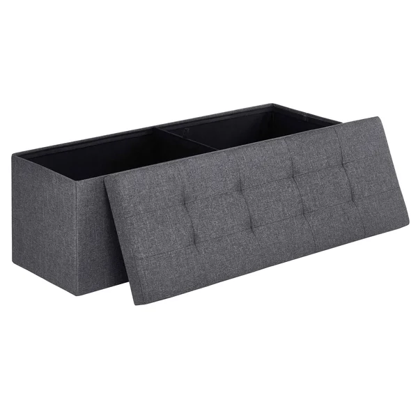 SONGMICS Folding Storage Ottoman Bench Storage Chest Foot Rest Stool with Metal SUPPORT - Holds Up to 660lb, Dark Grey ULSF77K
