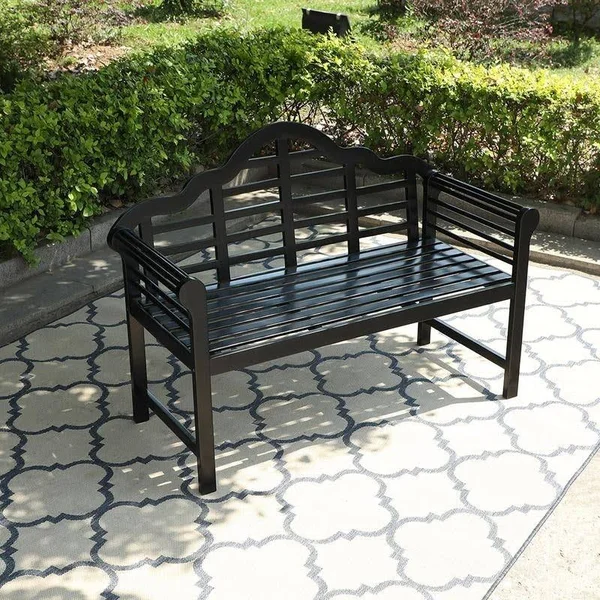 Phi Villa Patio Acacia Wood Bench with Backrest and Armrests - White