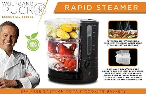 Wolfgang Puck 1400 Watt BPA-Free 3-Tier Rapid Food Steamer - Essential Series - 16.2 x 11 x 10.3"