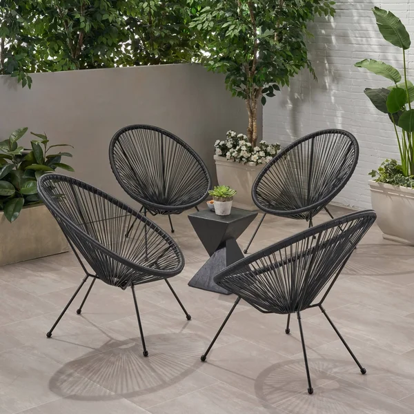 Anson Outdoor Hammock Weave Chair with Steel Frame (Set of 4) by Christopher Knight Home - Orange, Black