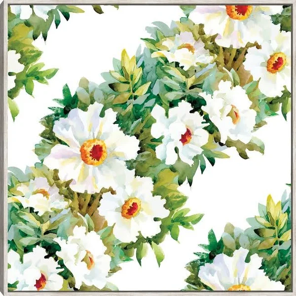 White Flower Waltz Framed Canvas Art by DP Gallery 22X22 Barnwood Fineartcanvas