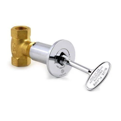 Blue Flame Straight 1/2x22 Polished Chrome Flange Valve & 3x22 GAS Valve Key