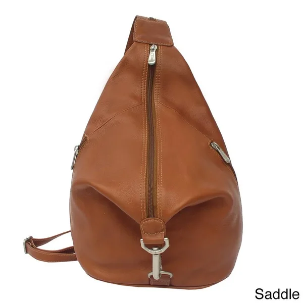 Piel Leather Three- Zip Hobo Sling Chocolate