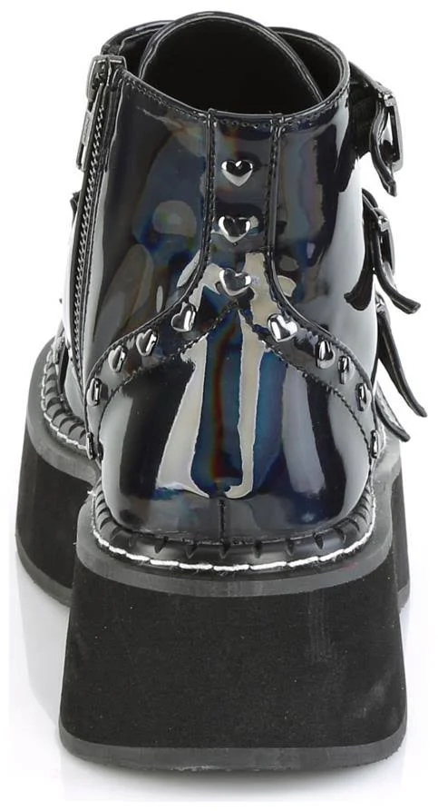 Demonia Women's Emily 315 Ankle Boot, Size: 11, Black Hologram Vegan Leather
